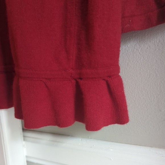 Chico's Women's Long Sleeve Top Size 1 Red Ruffle Open Wrap Drape Shawl Stretch - Picture 7 of 8